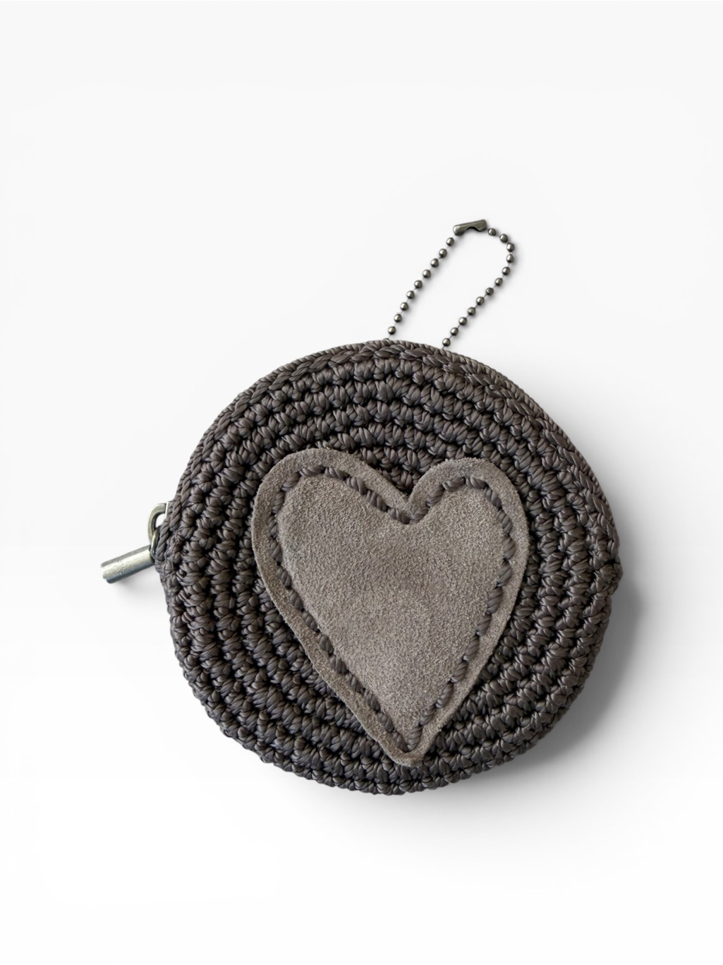 The Sak Recycled Crochet Heart Coin Purse Taupe Gray